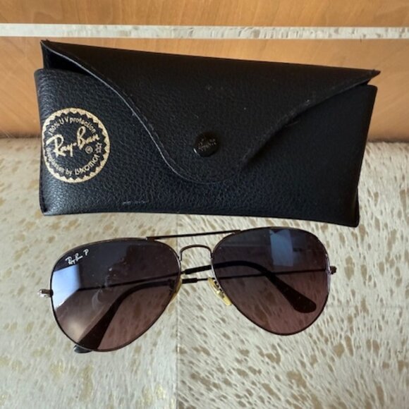 Pre-Loved Polarized Titanium Ray Ban Aviators with Blue/Purple Lenses - Picture 1 of 6